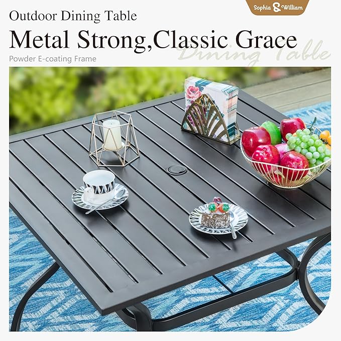 Sophia & William Patio Table and Chairs Set, Outdoor Dining Set for 4, 5 Piece Metal Patio Furniture, 37" Black Square Table(Stripe)