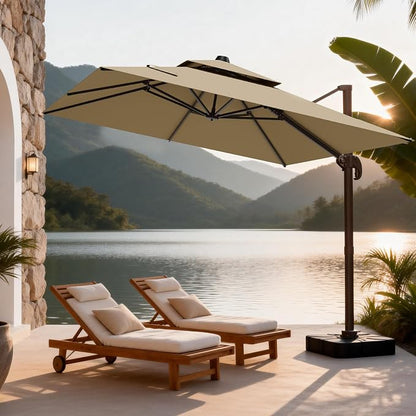 10x10Ft Patio Umbrella Outdoor Cantilever Rectangle Umbrella, 6-Level Tilt & - Image 8