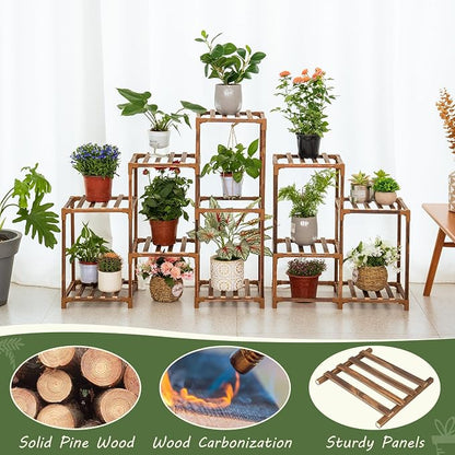 Wood Plant Stand Indoor Outdoor Corner Plant Shelf Stand, 5 Tiered 10 Potted - Image 2