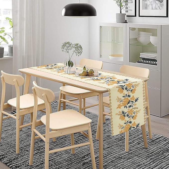 Vintage Yellow Floral Table Runner,Spring Summer Boho Flower Print Table Decoration for Kitchen Dining Table Home Farmhouse Party Decor 13x60in
