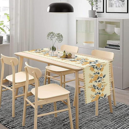 Vintage Yellow Floral Table Runner,Spring Summer Boho Flower Print Table Decoration for Kitchen Dining Table Home Farmhouse Party Decor 13x90in