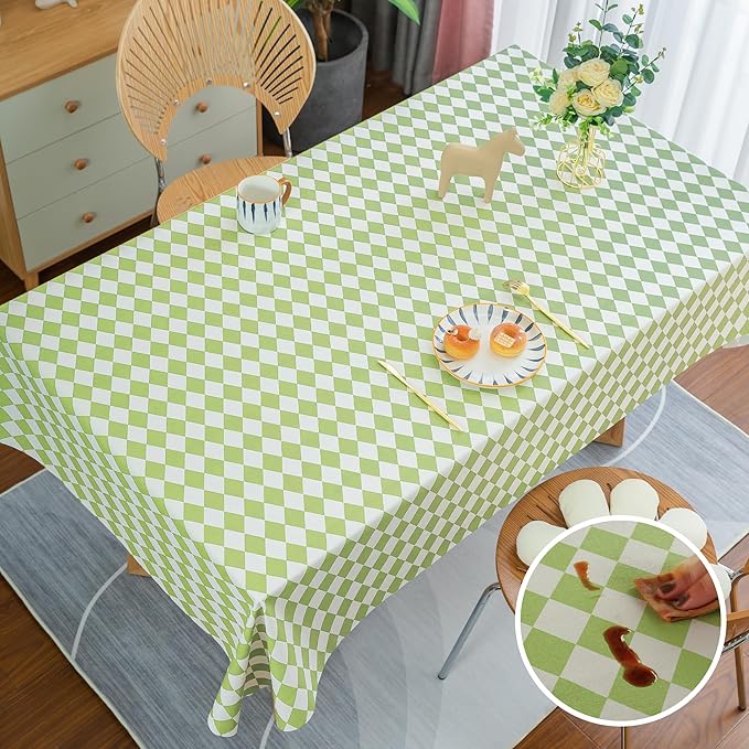 Rectangle Table Cloth,100% Waterproof Tablecloth Oil Proof Spill Proof Vinyl Table Cloth, Wipe Clean Plastic Table Cover for Dining, Camping, Indoor and Outdoor 54" x 78",Light Green