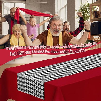 WANGDEFA 1 Pack Plastic Red Tablecloth Houndstooth Table Runner Houndstooth Party Decor 108 * 54inches for Dining Table Outdoor Party Decorative Tablecloth（PVEA and Polyester Material