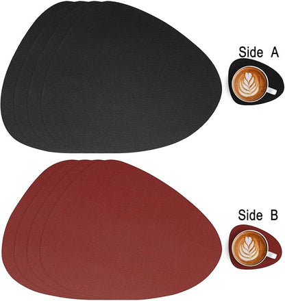 Myir JUN Placemats, Dual-Sided Placemats Waterproof Faux Leather Placemats Set of 6 Place Mats and Coasters Non-Slip Washable Table Mats for Dining Table (Red Black, Set of 6)