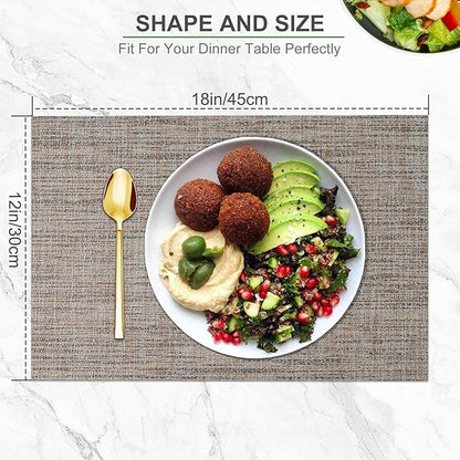 BETEAM Placemats Set of 8, Woven Vinyl Placemat for Dining Table Washable Wipeable Kitchen Place Mats Durable Indoor Outdoor Table Mats