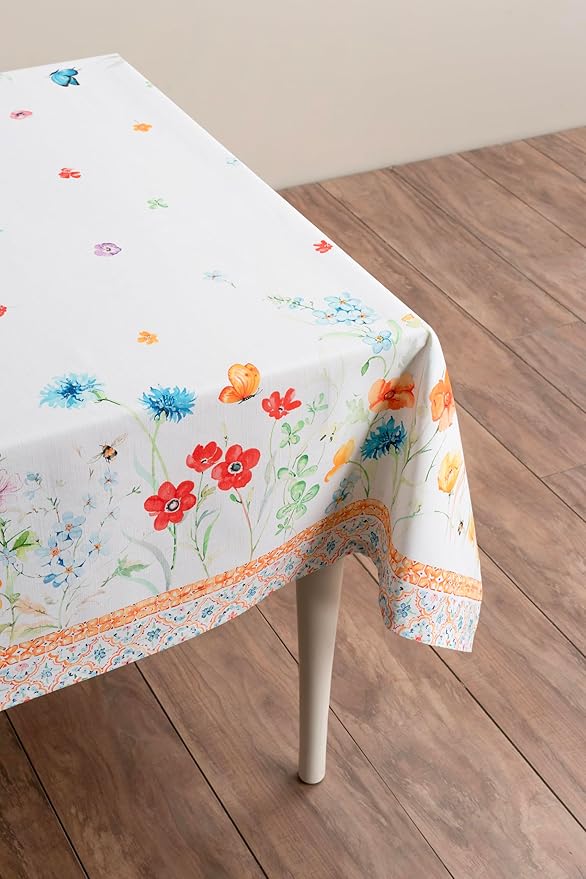 Maison d' Hermine Table Cloth Square Table 100% Cotton 54 x 54 Inches Tablecloth Reusable Decorative for Dining Room, Farmhouse, Home, Party, Festive & Wedding Spring Summer - Summer Whisper
