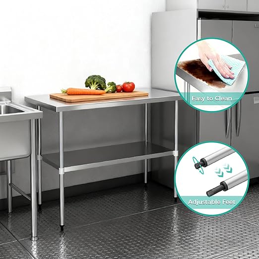 Stainless Steel Work Table 18 x 60 Inch, NSF Commercial Prep Table with Undershelf, Heavy Duty Food Prep Workstation