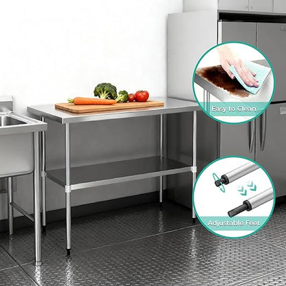 Stainless Steel Work Table 18 x 60 Inch, NSF Commercial Prep Table with Undershelf, Heavy Duty Food Prep Workstation