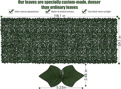 Faux Ivy Privacy Fence Screen Outdoor Expandable Artificial Greenery Roll Fake Hedge Wall Patio Green Plastic Leaf Plant Vine Grass Panels Gate Covering for Garden Yard Balcony (118.5x59.5 in)