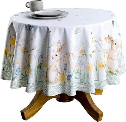 Maison d' Hermine Table Cloth Round Table 100% Cotton 69 Inches Tablecloth Reusable Decorative Everyday Use for Dining Room, Farmhouse, Home, Party, Festive & Wedding Spring Summer - Easter Dew
