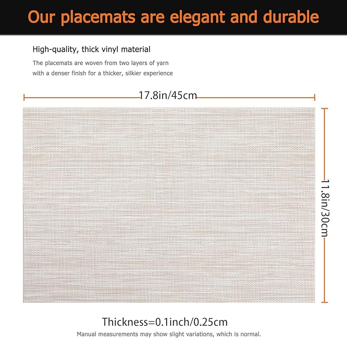 Placemats Set of 12 Washable&Wipeable Place mats for Dining Table Kitchen Indoor Outdoor Table Mats Heat Resistant Non Slip Woven Vinyl Table Placemats (Beige，12PCS)