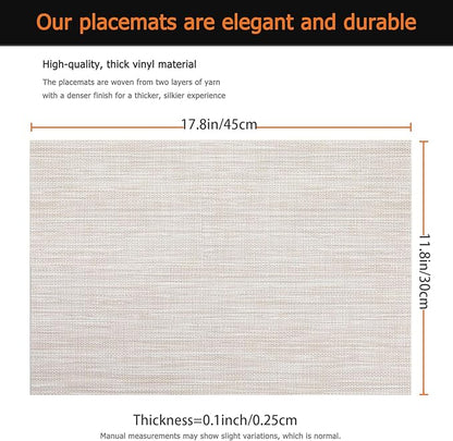 Placemats Set of 12 Washable&Wipeable Place mats for Dining Table Kitchen Indoor Outdoor Table Mats Heat Resistant Non Slip Woven Vinyl Table Placemats (Beige，12PCS)