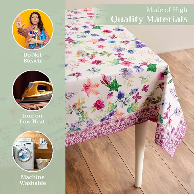 Maison d' Hermine Table Cloth Rectangle Table 100% Cotton 60 x 120 Inches Tablecloth Reusable Decorative Everyday Use for Dining Room, Farmhouse, Home, Party, Festive & Wedding Spring Summer - Chardon