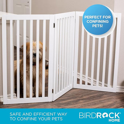 INTERNET'S BEST Dog Gate Indoor Freestanding Pet Barrier, Folding Wood Dog Fence, Extra Wide Doorway Puppy Gate, Indoor Animal Privacy Panel, Wooden Cat Fence - 3 Panel - 36", White