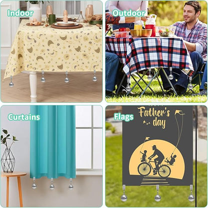 10 Pack Heavy Tablecloth Weights, Stainless Steel Balls with Metal Clips, Curtain Weights for Outdoor, Table Cover Weights for Decoration, Outdoor Picnic, Garden Flag, Family Dinner