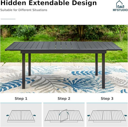 MFSTUDIO Outdoor Dining Set for 8, Patio Dining Set with Expandable Table, 9 Piece Patio Table and Chairs Set, Outdoor Patio Furniture Set for Deck Backyard Poolside Garden