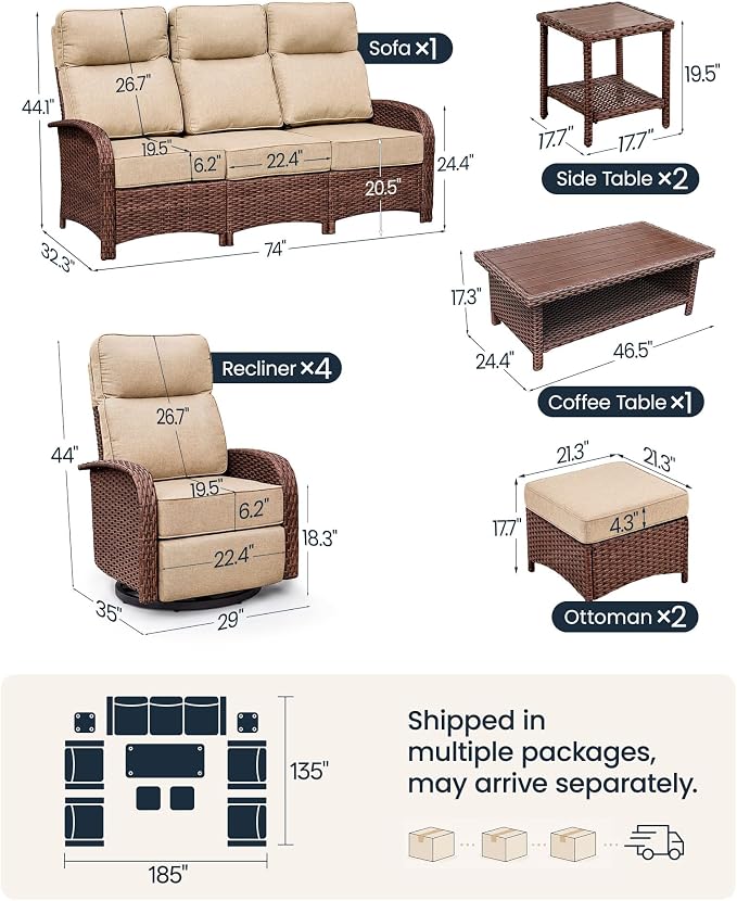 Resort-Grade Recliners Patio Furniture, 6.2" Ultra Thick Cushions | Heavy Duty - Image 2