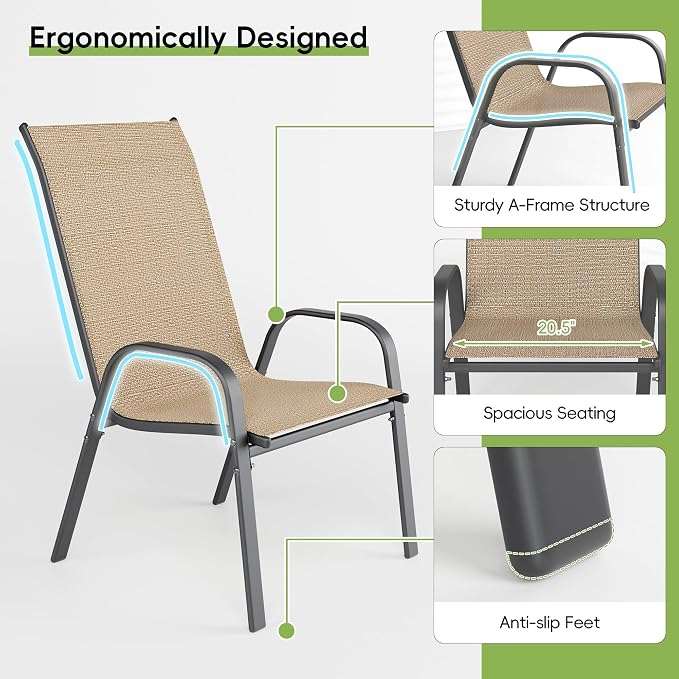 Patio Chairs Set of 6, Outdoor Dining Chairs Stackable - Image 7
