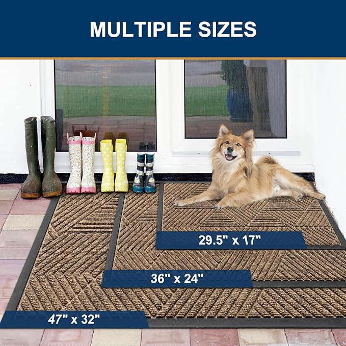 Smiry Front Door Mat Outside Entrance, Heavy Duty Sturdy Natural Rubber Doormat, Trap Dirt and Moisture, Easy Clean Low Profile Mats for Indoor Outdoor Entry, Irregular Triangle (47x32, Brown)