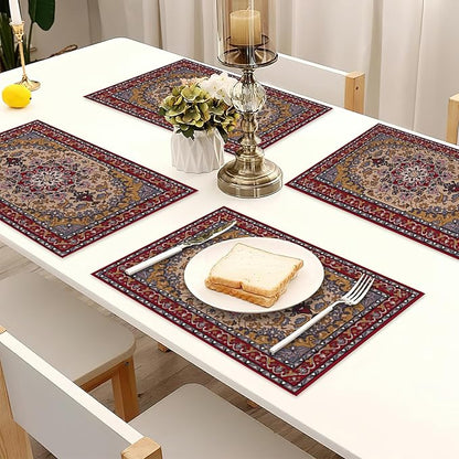 Ethnic Boho Linen Placemats Set of 6,12x18 Inch Vintage Bohemian Washable Table Mats Heat Resistant Place Mats for Home Party Kitchen Dining Decoration