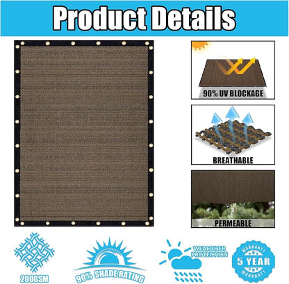 Amagenix 90% Shade Fabric 9'X 9' Mocha Sun Shade Cloth - Image 3