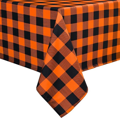 Gingham Plaid Tablecloth - Rectangular 58x102 Inch Water Resistant Halloween Decorations Table Cloth for Indoor Use - Seasonal Fall Harvest Table Cover for Kitchen, Picnics, and Parties