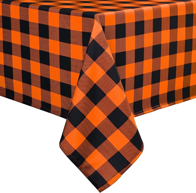 Waterproof Checkered Tablecloth Fabric - Rectangle 58x84 Inch Fall Themed Halloween Table Cloth for Indoor/Outdoor Use - Autumn Table Cover for Kitchen, BBQs, and Parties