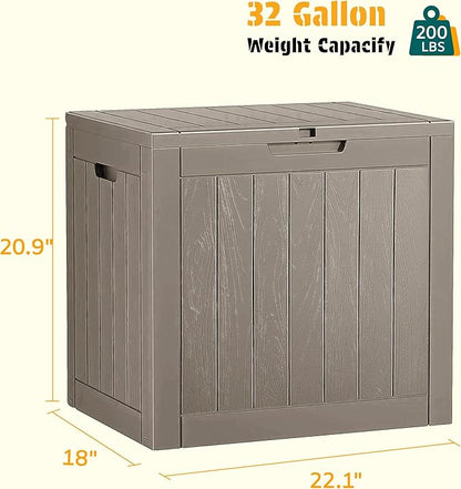 NUNU LAB 32 Gallon Outdoor Storage Box Waterproof, Outside Package Delivery Deck Boxes with Lockable Lid, Backyard Storage Bin For Garden Tools, Patio Cushions Accessories, Gray