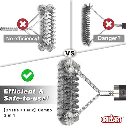 GRILLART Grill Brush [Wire + Helix] Combined BBQ Brush - Safe & Efficient Grill Cleaning Brush - 18" Grill Cleaner Brush Scrubber for Gas/Porcelain/Charbroil Grates – BBQ Accessories Gifts for Men/Dad