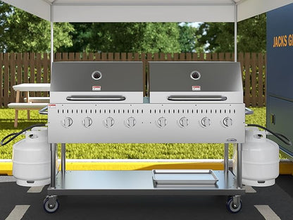 60 in. 8-Burner Commercial Outdoor Propane Gas Grill with 2 Roll Dome Covers in Stainless-Steel, ETL Listed (CGKIT6-D30D30)