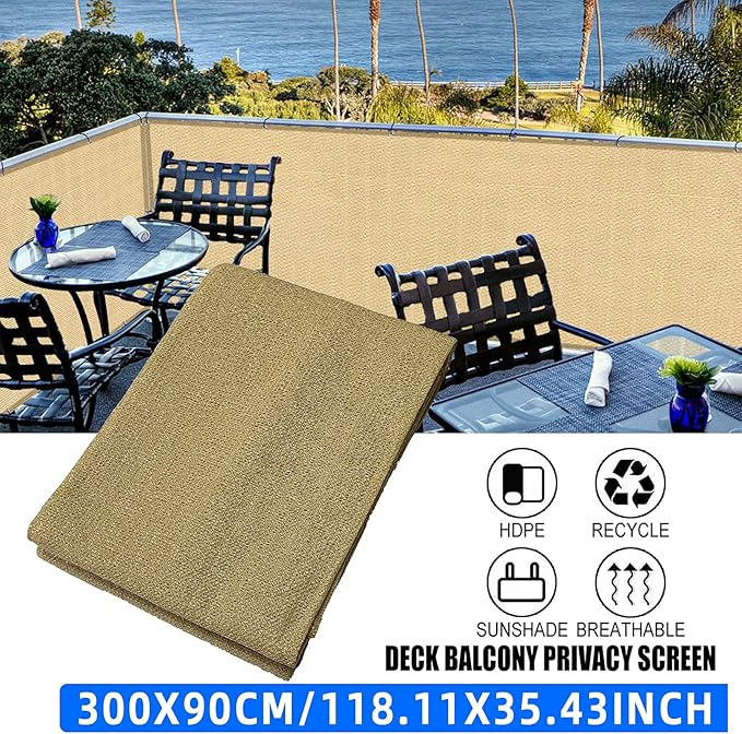 3'x10'Balcony Privacy Screen Cover Fence Cover UV Protection Weatherproof Windscreen Heavy Duty for Patio, Backyard,Sand