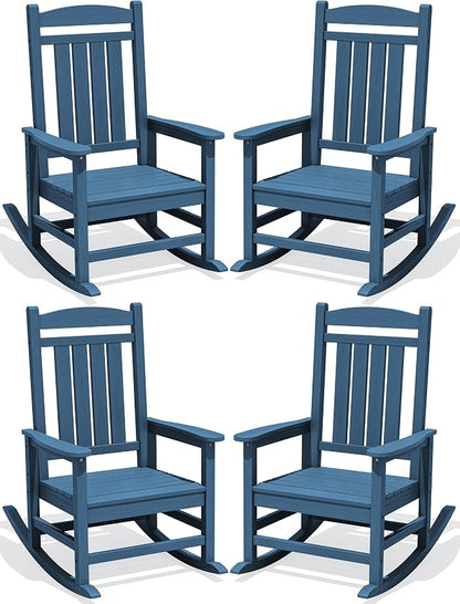 Oversized Outdoor Rocking Chairs Set of 4, HDPE Porch Rockers by KINGYES