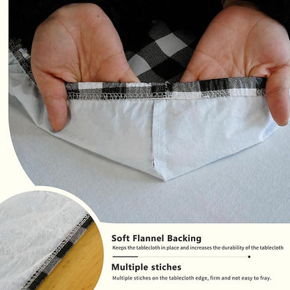 Rectangle Picnic Table Cloth, Elastic Waterproof Fitted Vinyl Tablecloths for 4 Foot Tables, Wipeable Flannel Backed Table Covers for Dining, Camping, Outdoor(Black Plaid,30"x48")