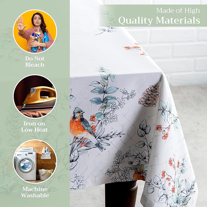 Maison d' Hermine Table Cloth Square Table 100% Cotton 60 x 60 Inches Fall Tablecloth Reusable Everyday Use for Thanksgiving Christmas Decorations Dining Farmhouse Party (Whitish Shabby Chique)