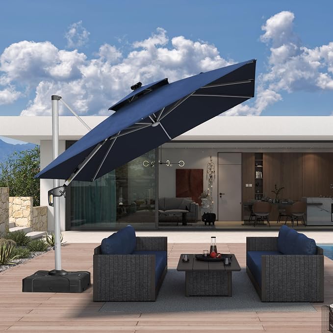 PURPLE LEAF Patio Umbrella 10' X 10' Double Top LED Light, Spectrum Indigo | 7 - Image 2