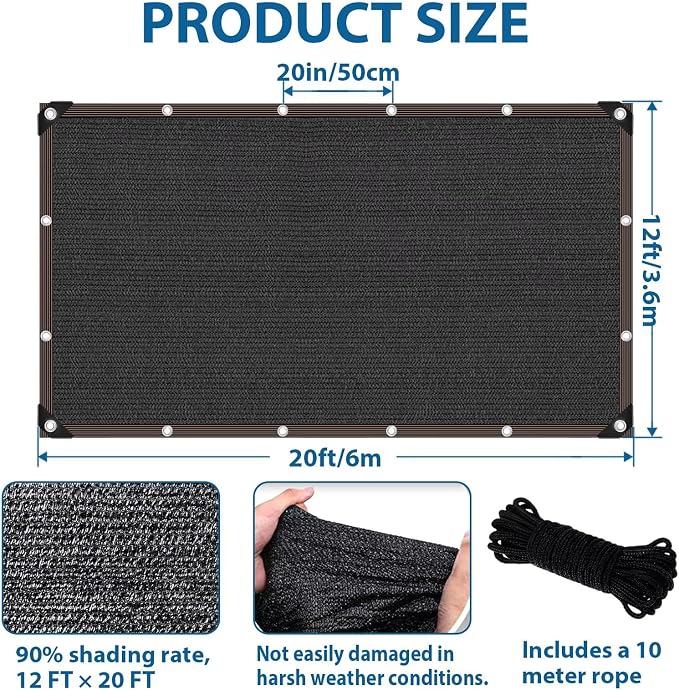12 x 20 FT Shade Cloth for Garden, 90% Mesh Tarp - Image 6