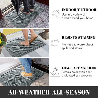 Yimobra Large Door Mat 36x24, All-Season Waterproof Outdoor Mats for Front Door Entrance with Drainage Holes, Heavy Duty Non-Slip Doormat for Garage Patio Entryway Indoor, Black Gray