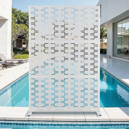 Metal Privacy Screen for Outdoor & Indoor Use, Free Standing Privacy Screen for Patio Garden Pool, 72" H x 47" W Decoative Privacy Panels, Weather Resistant, Easy Assembly (White Brick)