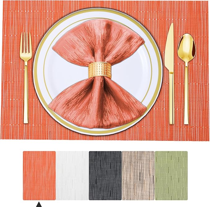 BETEAM Placemats Set of 8, Woven Vinyl Placemat for Dining Table Washable Wipeable Kitchen Place Mats Durable Indoor Outdoor Table Mats