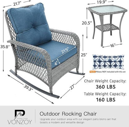 Patio Furniture Set 3 Pieces, Wicker Outdoor Rocking Bistro Set, Backyard or - Image 7