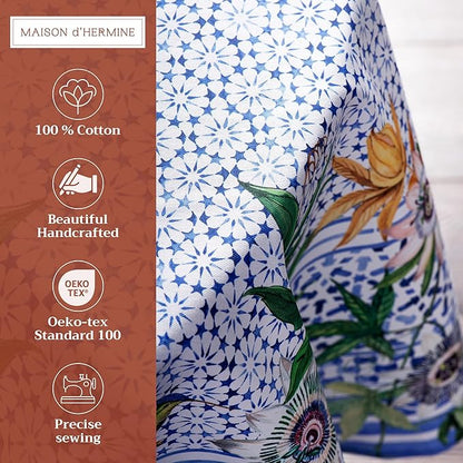 Maison d' Hermine Table Cloth Round Table 100% Cotton 63 Inches Tablecloth Reusable Decorative Everyday Use for Dining Room, Farmhouse, Home, Party, Festive & Wedding Spring Summer - Passiflora