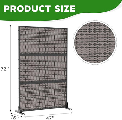Casaphoria Metal Privacy Screen Outdoor, 72" H x 47" W Freestanding Decorative Privacy Screen for Patio Deck Balcony Garden with Stable Base, Black-crossbanding