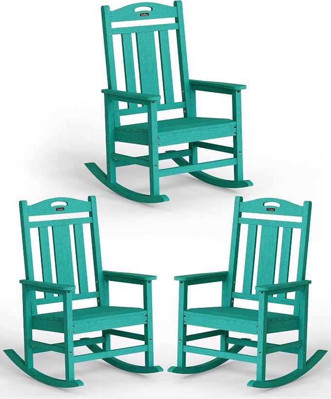 Oversized Outdoor Rocking Chairs Set of 3, 380lbs Heavy-Duty Large Patio Rocker by CIOKEA