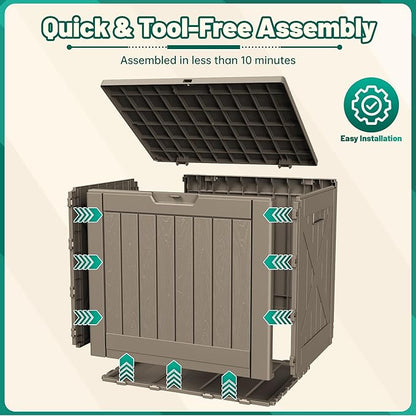 Devoko 40 Gallon Deck Box Outdoor Storage Box Waterproof for Patio, Large Outdoor Storage Bench Lockable for Outside (Brown, 40 Gallon)