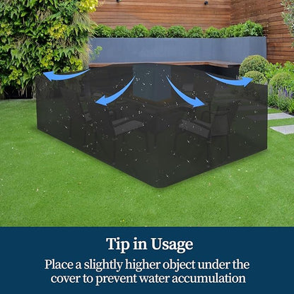 Easy-Going Rectangle Patio Furniture Cover Waterproof Outdoor Dining Table and Chair Cover Anti-UV Outside Sectional Sofa Set Covers (124"L x 71"W x 28"H, Black)