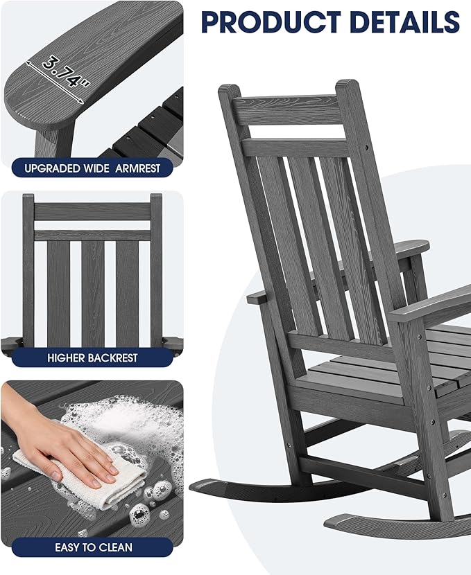 Oversized Outdoor Rocking Chair, HDPE Patio Rockers - Image 9