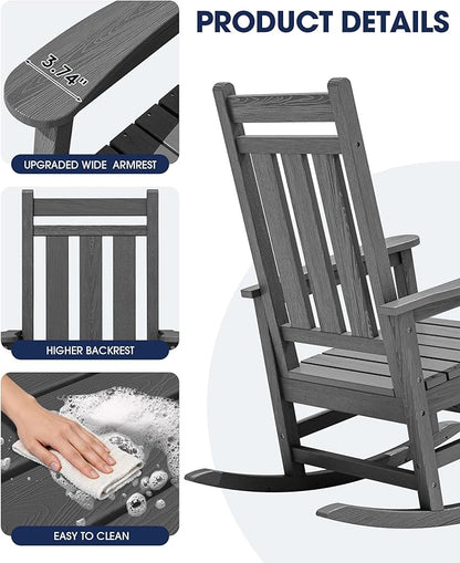 Oversized Outdoor Rocking Chair Set of 4, HDPE Patio Rockers - Image 7