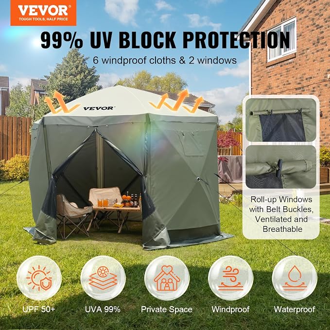 VEVOR Pop Up Gazebo Screen Tent 6 Sided Canopy Sun Shelter - Image 2