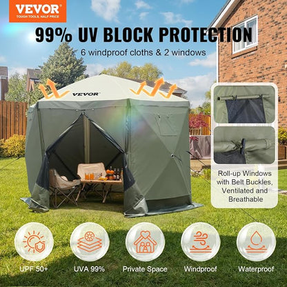 VEVOR Pop Up Gazebo Screen Tent 6 Sided Canopy Sun Shelter - Image 2