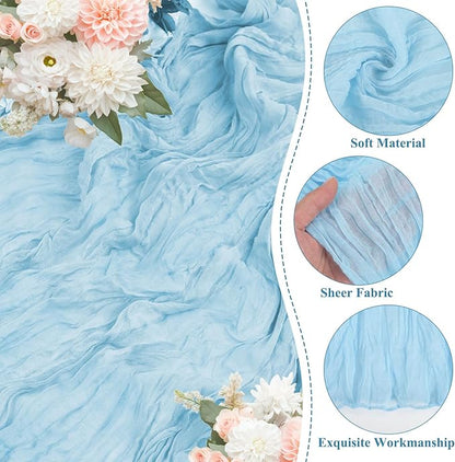 8 Packs Cheesecloth Table Runner 10FT Long Boho Gauze Fabric Table Runner Vintage Rustic Sheer Runners for Wedding Party Bridal Baby Shower Table Decorations (Light Blue)